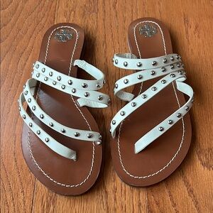 Tory Burch White Silver Studded Sandals